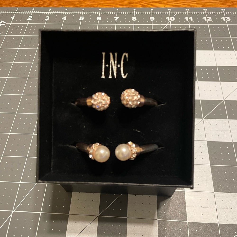 I.N.C. Rose Gold Pearl & Crystal Cuff Earrings Set C02 6638